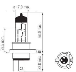 Lamp, halogeen H4 6V 60/55W, H4 aansluiting